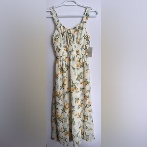 Japna Lemon Print Chiffon Maxi Dress XS NWT